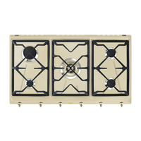 SMEG gáz főzőlap, Coloniale design, 90 cm, 4 db norm + 1 db 5 kW-os wok égő, öntöttvas edénytart., bézs, bronz vezérlőgomb