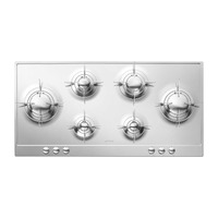 SMEG gáz főzőlap, Piano design, 60 cm, 3 normál+1 3,0 kW-os wok égő, fényes rozsdamentes acél, ezüst vezérlőgombok