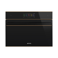 SMEG Kompakt kombinált mikrohullámú sütő, Dolce Stil Novo design, Galileo, 45 cm, nagy TFT, fekete üveg, réz dísz